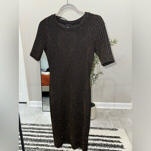 Black and gold midi dress